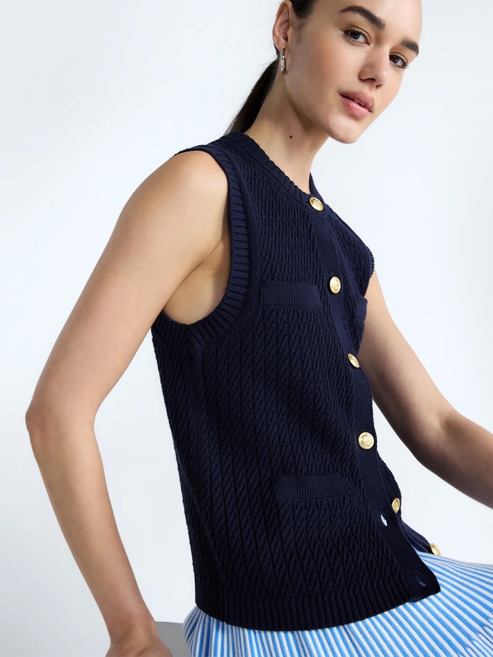 FREE ASSEMBLY BUTTON FRONT SWEATER VEST - Picture 8 of 9